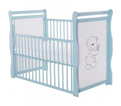 Patut din lemn Jas Ursulet 120x60 cm cu Laterala Culisanta Mint - BabyNeeds - BabyNeeds