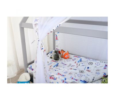 Patut din lemn Casuta 160x80 cm, Gri + Saltea 15 cm - BabyNeeds - BabyNeeds