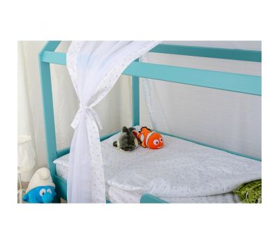 Patut din lemn Casuta 160x80 cm, Mint + Saltea 15 cm - BabyNeeds - BabyNeeds