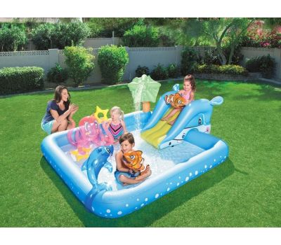 Piscina copii cu stropitoare si tobogan Bestway Aquarium 53052 239 x 206 x 86 cm - BestWay