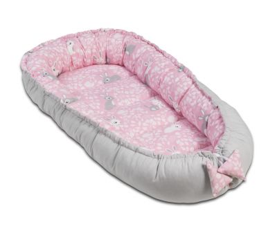 Cosulet bebelus pentru dormit Kidizi Baby Nest Cocoon 90x50 cm Sweet Bunny Grey - Kidizi