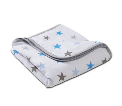 Paturica dubla de muselina 78x78 cm Kidizi Blue Stars, 100% bumbac - Kidizi