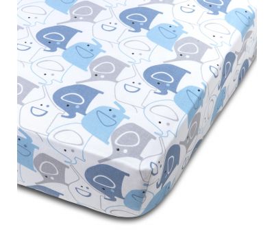 Cearceaf din bumbac cu elastic roata pentru patut 140x70 cm Kidizi Blue Elephants - Kidizi