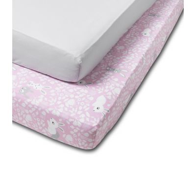 Set 2 cearceafuri din bumbac cu elastic  roata pentru patut 120x60 cm Kidizi Sweet Bunny - Kidizi