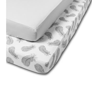 Set 2 cearceafuri din bumbac cu elastic  roata pentru patut 120x60 cm Kidizi All Grey Feathers - Kidizi