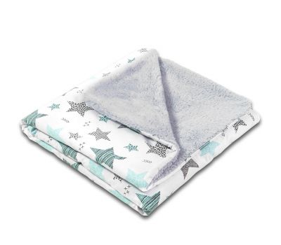 Paturica dubla pufoasa cu doua fete 100x78 cm Kidizi Fluffy All Mint Stars - Kidizi