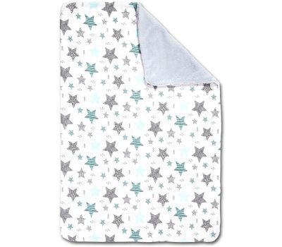 Paturica dubla pufoasa cu doua fete 100x78 cm Kidizi Fluffy All Mint Stars - Kidizi