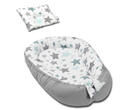 Cosulet bebelus pentru dormit Kidizi Baby Nest + pernuta plagiocefalie Kidizi All Mint Stars - Kidizi